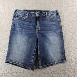 Silver Jeans Shorts Womens 33 Blue Elyse Bermuda Stretch Denim Distressed Casual